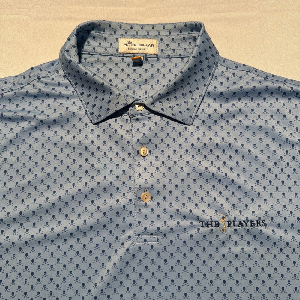 Peter Millar Summer Comfort All Over Skull Print Performance Polo Men Large Blue - Picture 2 of 8